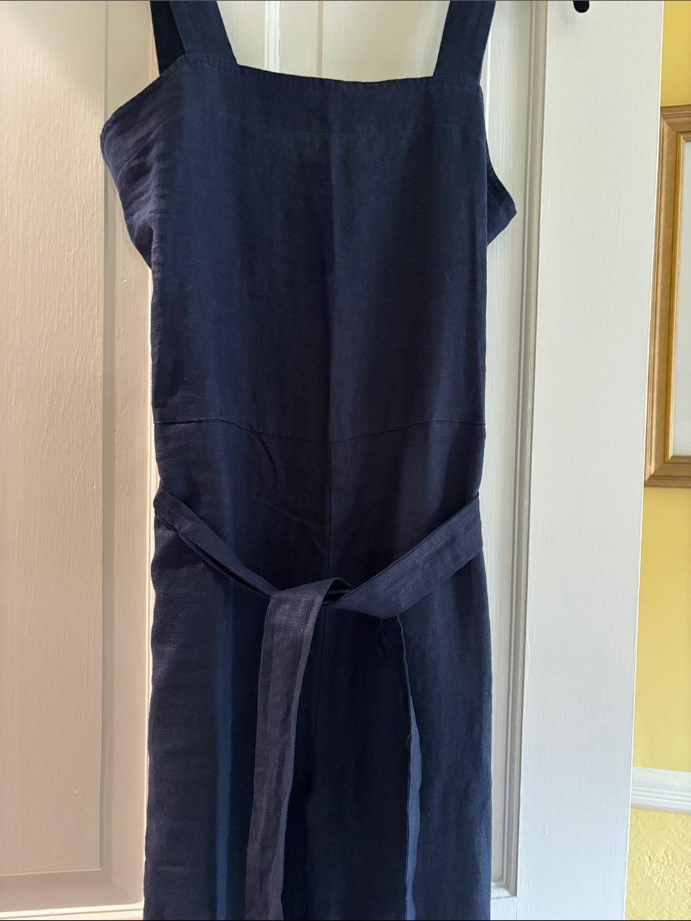 Quince linen Navy Square-Neck Jumpsuit with Belt - Picture 3 of 6